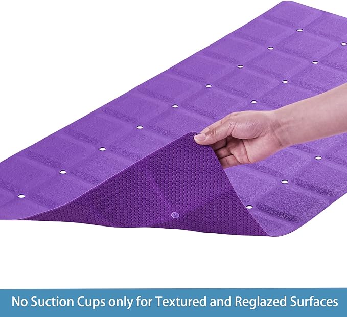Foldable Silicone Bathtub Mat: Jumbo Size Heavy Duty Safety Bath Mat for Tub Without Suction Cups Non Slip Bath & Shower Mat for Textured, Reglazed, Refinished Tub (Eggplant Purple,35.8 x 17.7)