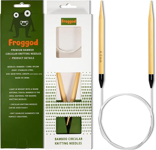 Froggod Bamboo Circular Knitting Needles Size 10 – 3.15-inch Bamboo Knitting Needle Tips, 31.5-inch Total Length, Lightweight Wooden Needles
