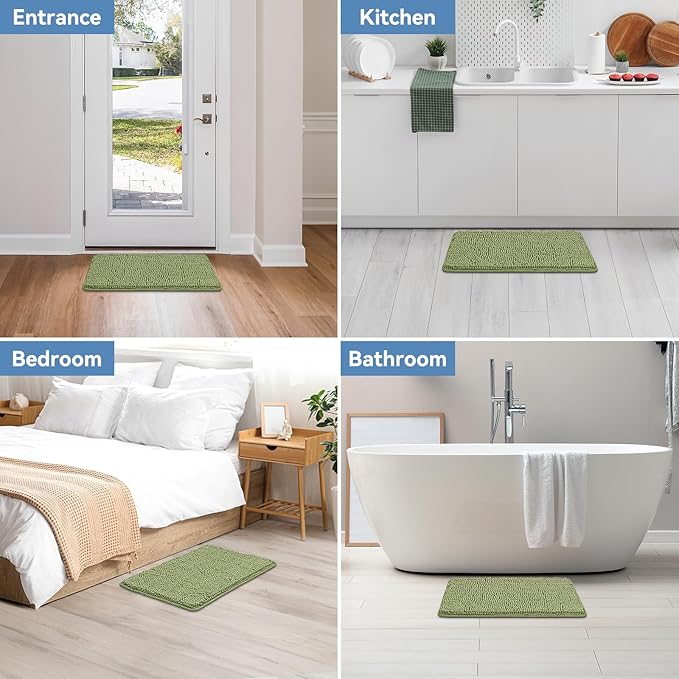 Bcoimo 24"×17" Absorbent Bath Mat, Non-Slip with Backing Chenille Bath Rug and Machine Washable Bathroom Mat Quick-Dry Design. Ideal for Bathroom and Tub Areas