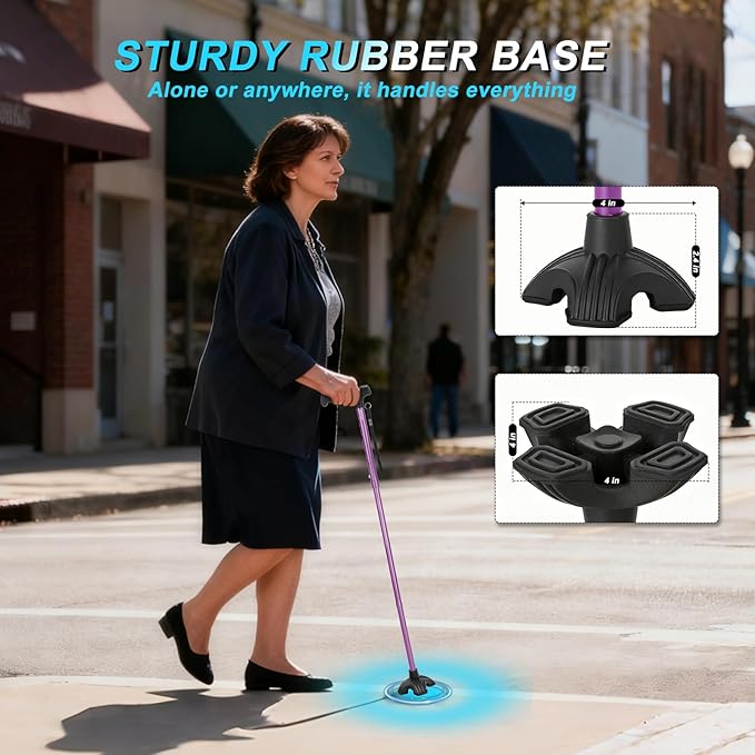 Extended Handle Walking Cane for Men & Women, Solid Base Foldable Canes (Purple)