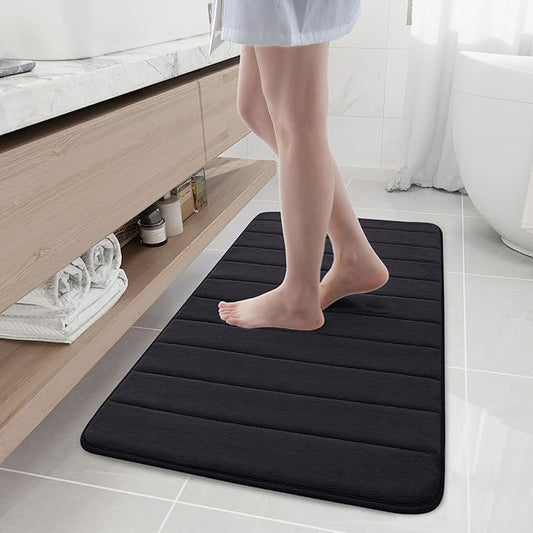 Buganda Memory Foam Bath Mat, 44" x 24", Ultra Soft and Non-Slip Bathroom Rugs, Water Absorbent and Machine Washable Bath Rug Runner for Bathroom, Shower, and Tub, Black