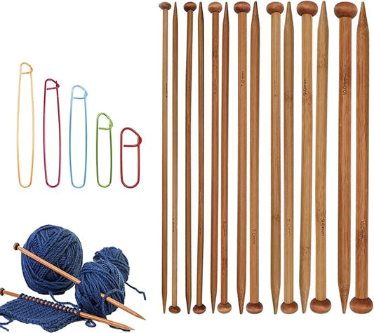 7 Pairs Bamboo Knitting Needles Set, Bamboo Natural, Long Wooden Knitting Needle, Single Point Straight Wood Needles, Wooden Knittings Needle for Beginners for Making Sweater, Shawl, Scarf