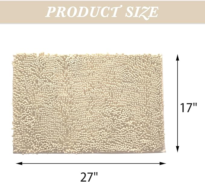 Non-Slip Bath Rug,Extra Soft Microfiber Bedroom Shag Carpet with Anti-Slip Backing,Water/Dust Absorbent Fast Dry Shower Mat,Sound Insulated Stairs Pad,Machine Washable (Beige,17 x 27 Inches)