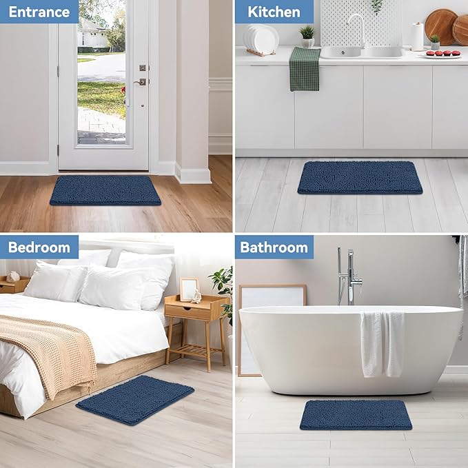 Bcoimo 30"×20" Absorbent Bath Mat, Non-Slip with Backing Chenille Bath Rug and Machine Washable Bathroom Mat Quick-Dry Design. Ideal for Bathroom and Tub Areas