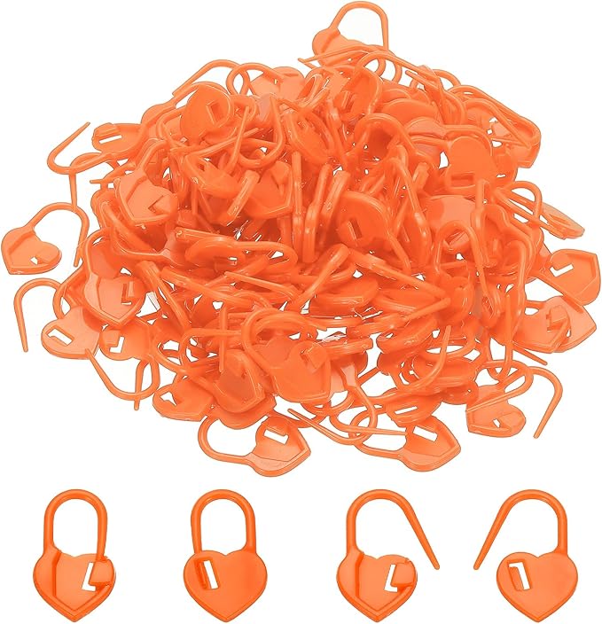 PATIKIL Crochet Stitch Markers, 150Pcs Plastic Knitting Markers Needle Pin Heart Locking Stitch Marker for Sewing Crocheting DIY Craft, Orange