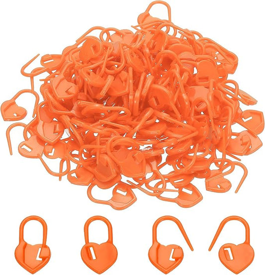 PATIKIL Crochet Stitch Markers, 150Pcs Plastic Knitting Markers Needle Pin Heart Locking Stitch Marker for Sewing Crocheting DIY Craft, Orange