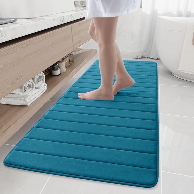 Buganda Memory Foam Bath Mat, 70" x 24", Ultra Soft and Non-Slip Bathroom Rugs, Water Absorbent and Machine Washable Bath Rug Runner for Bathroom, Shower, and Tub, Peacock Blue