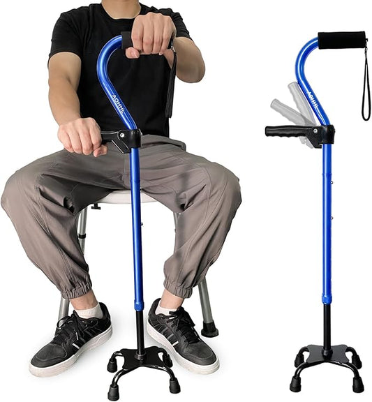AOHHL Quad Walking Cane Foldable Adjustable Portable Stick Men & Women and Seniors - Lightweight & Sturdy with 4-Pronged Base for Extra Stability Balance,Self Standing Gifts for mom Dad