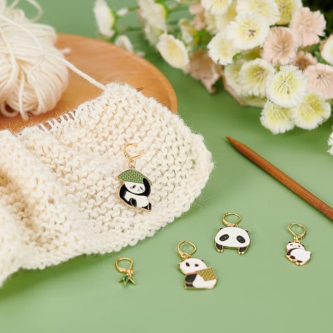 NBEADS 6 Pcs Panda Charm Stitch Markers, 6 Styles Alloy Enamel Crochet Stitch Marker Charms with Removable Lobster Clasp Locking Mechanism for Knitting, Weaving, Sewing Accessories & Handmade Jewelry