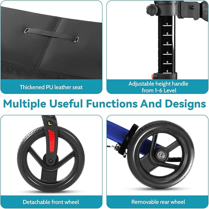 Rollator Walkers for Seniors, 10" Big Rubber Wheels All Terrain Rollator Walker with Adjustable Backrest and Handles, 350 Lbs, Cup Cane Holder, Foldable Lightweight Walker with Seat for Seniors Blue