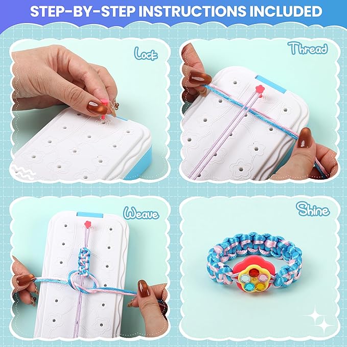 DDAI Friendship Bracelet Making Kits Crafts - Arts & Crafts for Kids Ages 8–12 - Birthday Gifts for 7 9 10 11 12 Years Old Girls Toys, String Bracelet Maker Loom Box for Kids, DIY Gem Stickers