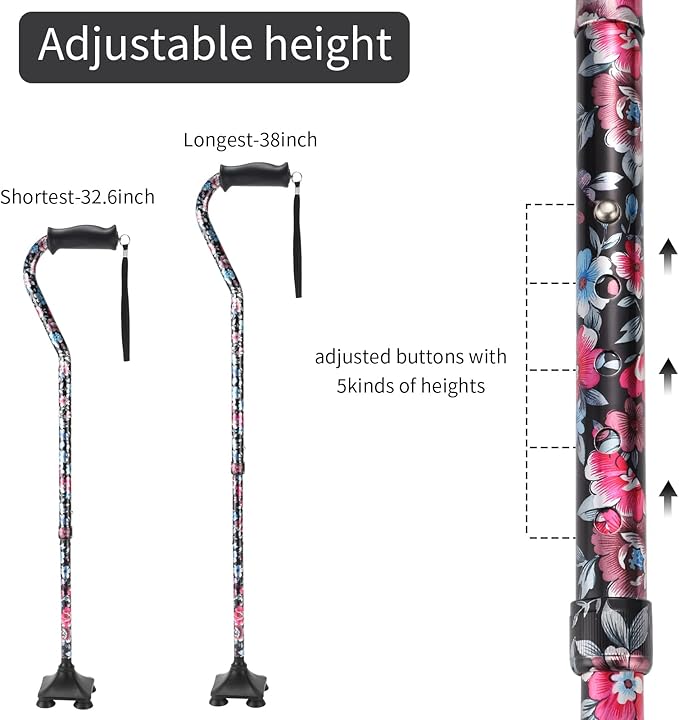 Elegant Walking Cane for Women, Foldable & Adjustable Cane for Seniors with Self-Standing Tip | Lightweight Mobility Aid for Stability & Balance Support