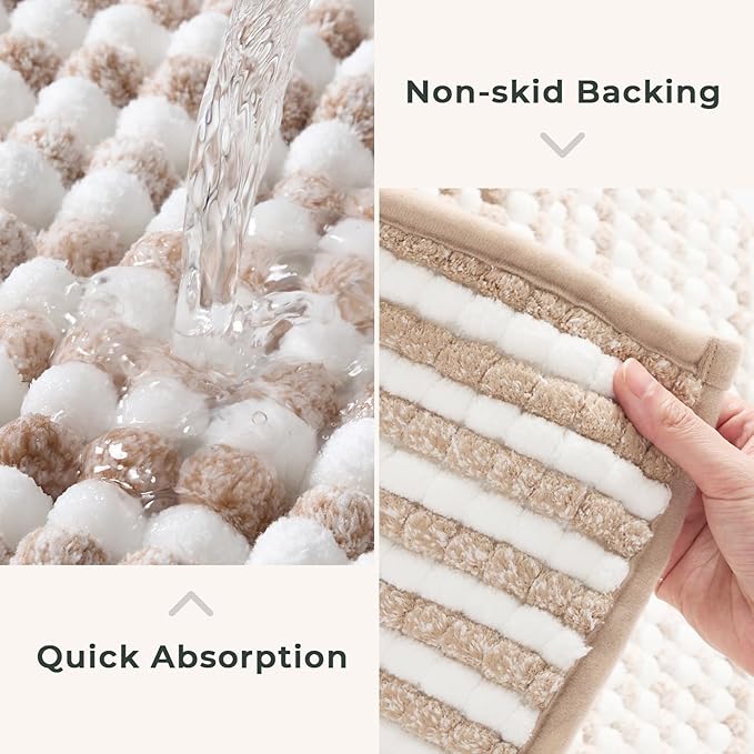 FRESHMINT Chunky Ombre Chenille Bathroom Rug 24"x36", Large Water Absorbent Soft Bath Rugs for Bathroom Floor, Thick Non Slip Cute Bath Mat Washable Quick Dry Shower Mats, Beige and White