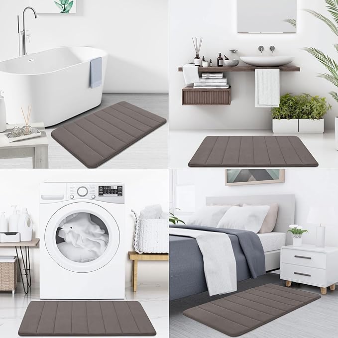 Buganda Memory Foam Bath Mat, 60" x 24", Ultra Soft and Non-Slip Bathroom Rugs, Water Absorbent and Machine Washable Bath Rug Runner for Bathroom, Shower, and Tub, Taupe