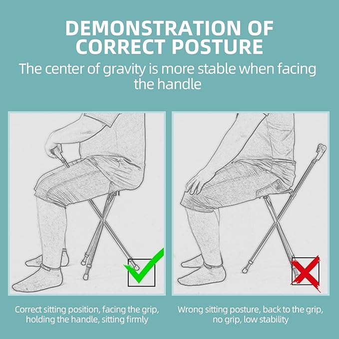 Hold 440 lbs Folding Canes with Seat Walking Stick Height Adjustment Cane Seat Capacity Frosted Handle with Magnetic Therapy Stone Crutches Stool