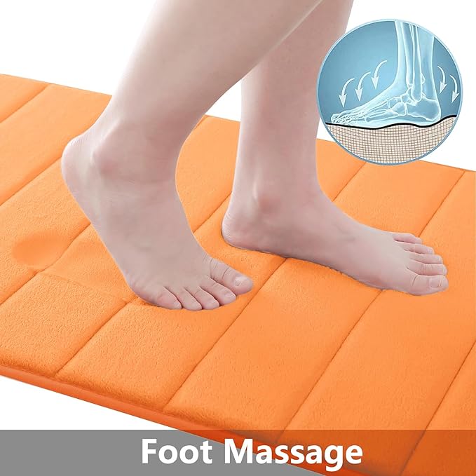 Buganda Memory Foam Bath Mat, 35.4" x 24", Ultra Soft and Non-Slip Bathroom Rugs, Water Absorbent and Machine Washable Bath Rug Runner for Bathroom, Shower, and Tub, Orange