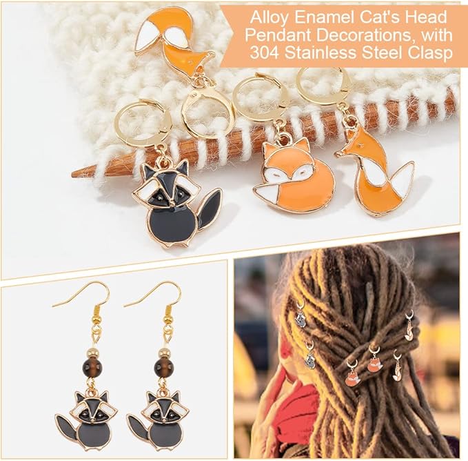 NBEADS 15 Pcs Fox Stitch Markers, Alloy Enamel Crochet Stitch Marker Charms Locking with 304 Stainless Steel Clasp for Crochet Weaving Sewing Accessories Quilting Jewelry Making