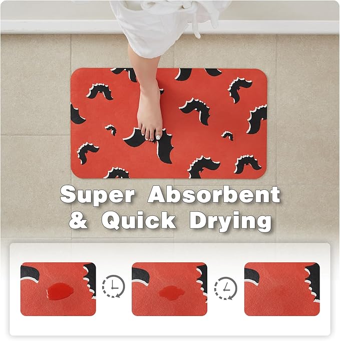 Halloween Bath Mat, Thin Halloween Bathroom Rug Non Slip Quick Dry Bat Bath Mat Fits Under Door Thin Floor Mat Halloween Decor, 17''x30'', Gothic Bats Orange