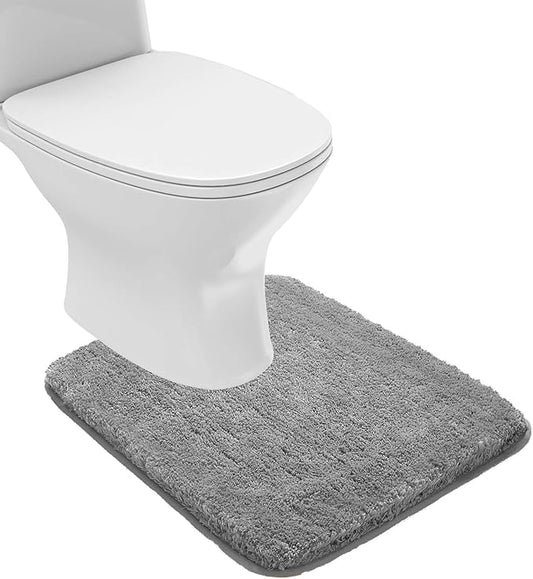 Suchtale Bathroom Contour Rug Non Slip Bath Mat Water Absorbent Soft Microfiber Shaggy Bathroom Mat Machine Washable Bath Rug for Bathroom Thick Plush U Shape Toilet Rug (20 x 24, Grey)