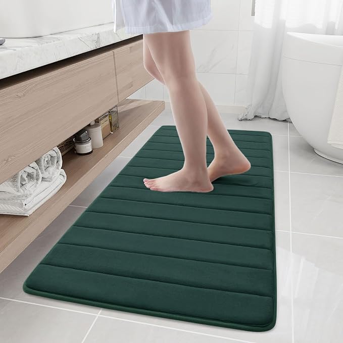 Buganda Memory Foam Bath Mat, 55" x 24", Ultra Soft and Non-Slip Bathroom Rugs, Water Absorbent and Machine Washable Bath Rug Runner for Bathroom, Shower, and Tub, Dark Green