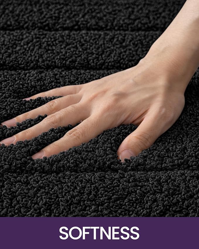 DEXI Bathroom Rug 43x24, Non Slip Washable Bath Mat for Shower Floor, Extra Large Absorbent Soft Bathmat with Rubber Backing, Quick Dry Microfiber Carpet, Black