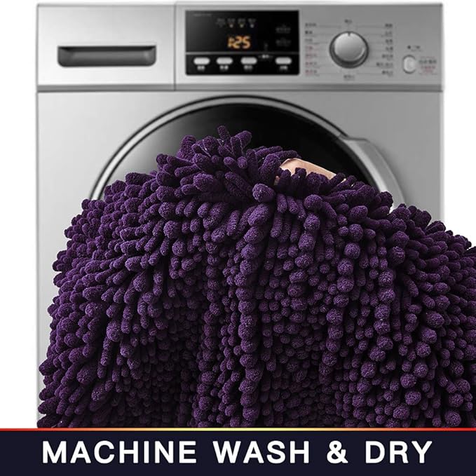 Walensee Large Bathroom Rug Non Slip Bath Mat (72x24 Inch Dark Purple) Water Absorbent Super Soft Shaggy Chenille Machine Washable Dry Extra Thick Perfect Absorbant Best Plush Carpet for Shower Floor