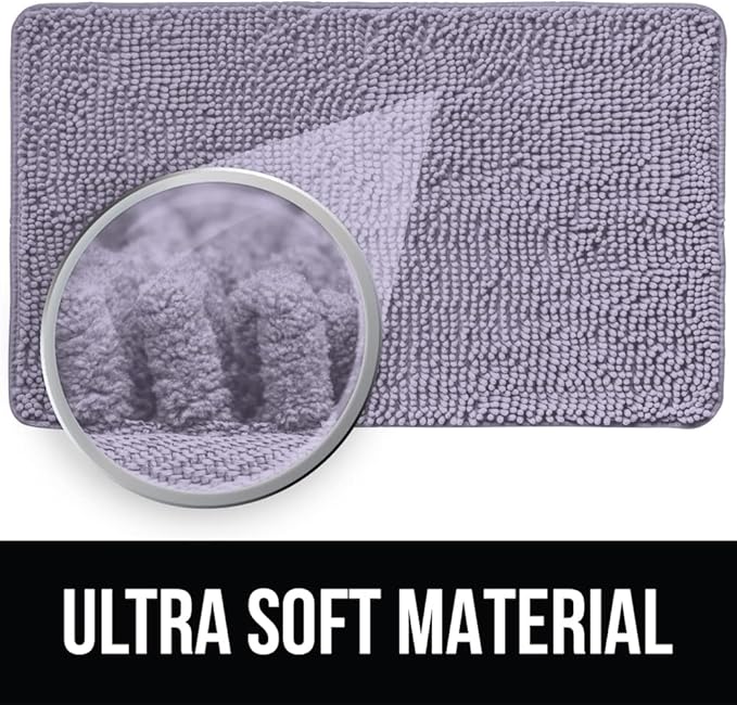 KANGAROO Bathroom Rugs, Chenille Soft Absorbent Bath Rug, Shaggy Shower Mat, Quick Dry Machine Wash Bathmat, Plush Carpet Mats for Tub, Bathtub and Room Home Decor Accessories, 36x24, Light Purple