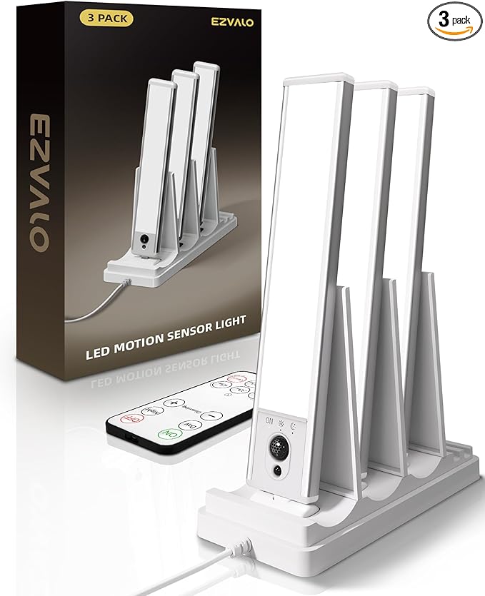 EZVALO Under Cabinet Lighting with Charging Station, Rechargeable Motion Sensor Light Indoor, Dimmable Closet Lights Wireless, 5700K, Motion Activated Under Counter Lights for Kitchen,Pantry(3 Pcs)