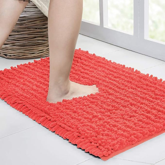 Walensee Bathroom Rug Non Slip Bath Mat (36x24 Inch Coral) Water Absorbent Super Soft Shaggy Chenille Machine Washable Dry Extra Thick Perfect Absorbant Best Large Plush Carpet for Shower Floor