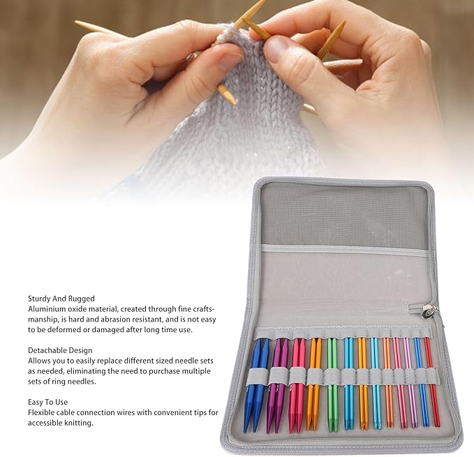 ZIZEV Interchangeable Aluminum Circular Knitting Needles Set, 13cm Detachable Interchangeable Round Knitting Needle Set, Flexible Cable Design Wide Range of Sizes