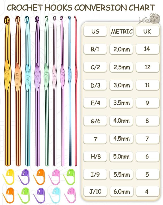 Coopay Crochet Hooks 19PCS Multicolor Aluminum Crochet Set, Smooth Crochet Hook Kit with Stitch Markers, Beginners Crochet Needles for Crocheting Yarn, 2.0mm-6.0mm Crochet Hook for Arthritic Hands