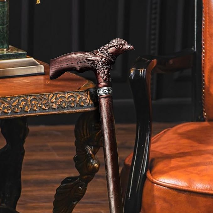 Hand Carved Wooden Walking Cane USA Made Eagle Carved Ergonomic Elegant Wood Canes for Men and Women Support up to 400 lbs Provide Stable Canes for Seniors for Daily Use and Gift Giving