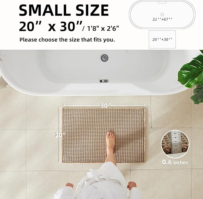 Waffle Bath Mat, Boho Bathroom Rugs Non Slip Washable Super Absorbent Quick Dry Bath Mat Farmhouse Bathroom Decor, 30"x20" Beige