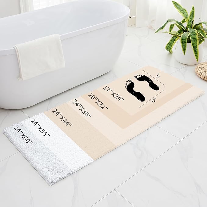 Small Bathroom Rug Non Slip Washable White Bath Mat 20x32 Super Absorbent Soft Bathroom Floor Mat Chenille Bath Rug for Shower Tub