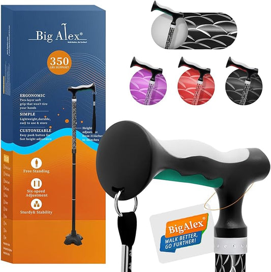 BigAlex Lightweight Collapsible Walking Cane with Soft Comfortable TPR Handle for Seniors and Elderly Adults, Larger Handle for Comfort, Adjustable Support Stick, Portable Travel Aid for Men & Women