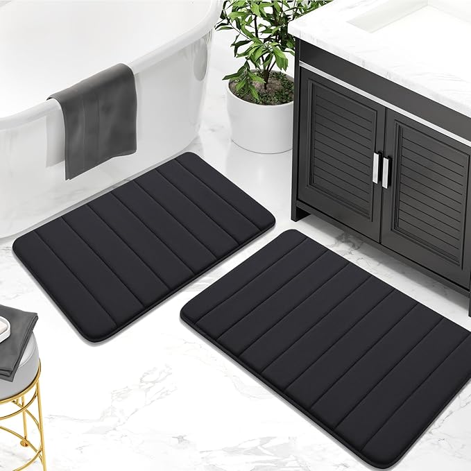 Buganda Memory Foam Bath Mat, 70" x 46", Ultra Soft and Non-Slip Bathroom Rugs, Water Absorbent and Machine Washable Bath Rug Runner for Bathroom, Shower, and Tub, Black