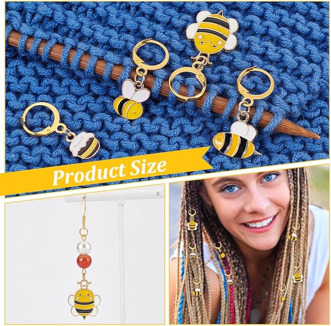 NBEADS 24 Pcs 4 Styles Bee Stitch Markers, Alloy Enamel Crochet Stitch Marker Charms Brass Clasp Locking Stitch Marker for Knitting Weaving Sewing Jewelry Making