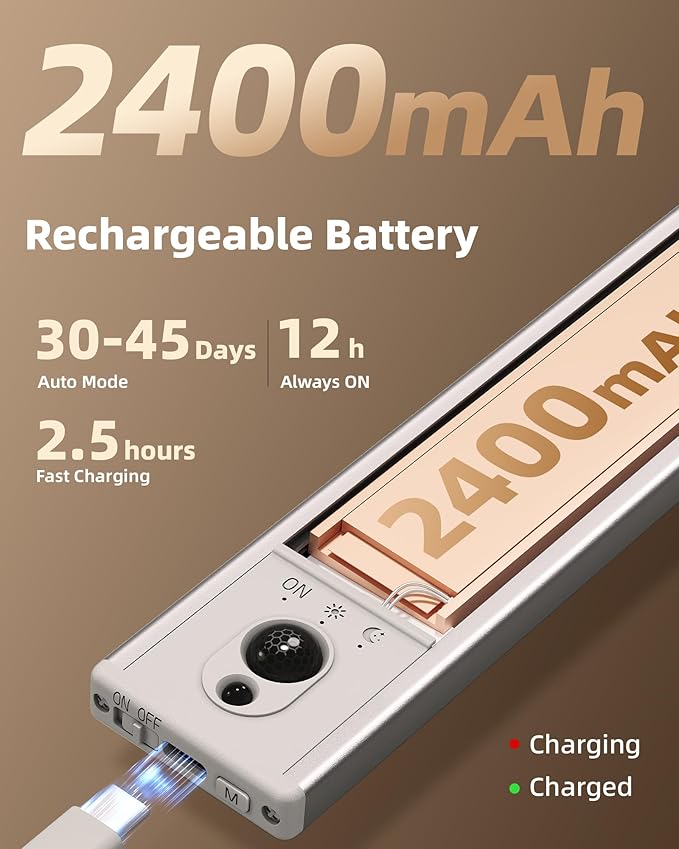 EZVALO 5 Pack Under Cabinet Lighting, Rechargeable Motion Sensor Light, LED Closet Lights Wireless, 3500K Dimmable, Timer, Magnetic, with Remote Control for Kitchen, Closet, Stair