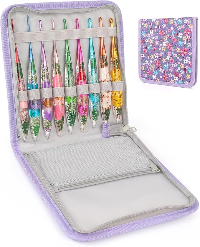 Coopay Crochet Hook Set, 9 PCS Crochet Hooks with Case (2.0mm-6.0mm), Floral Resin Grips - Beautiful & Ergonomic, Great for Crocheting Blankets, Dolls, Shawls, Hats, Scarves (B-J)