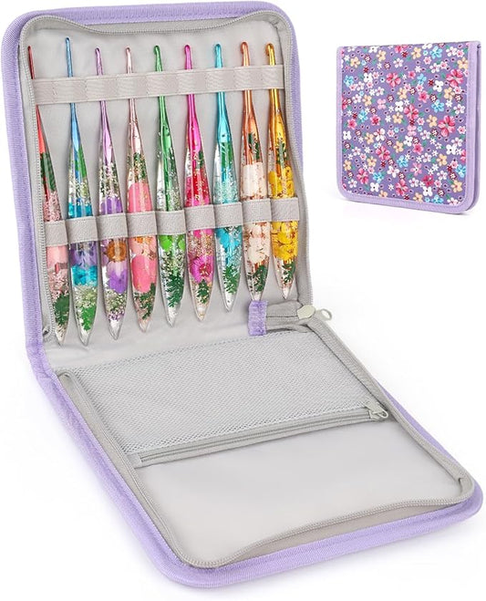 Coopay Crochet Hook Set, 9 PCS Crochet Hooks with Case (2.0mm-6.0mm), Floral Resin Grips - Beautiful & Ergonomic, Great for Crocheting Blankets, Dolls, Shawls, Hats, Scarves (B-J)