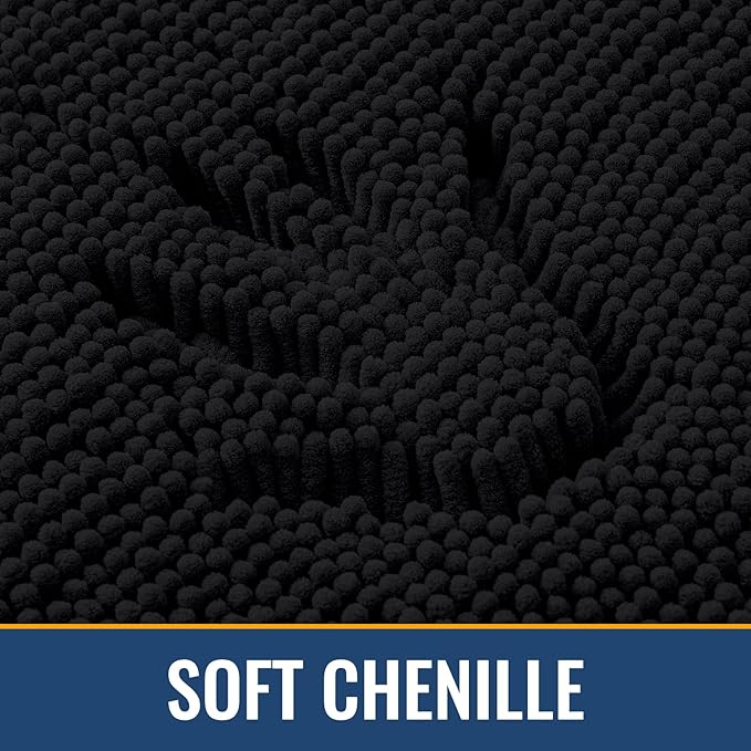 Arotive Bathroom Rugs 59x24, Extra Soft Absorbent Shaggy Chenille Bath Rugs, Machine Washable Rubber Backing Non-Slip Bath Mats for Bathroom Floor Tub and Shower, Home Decor Accessories, Black