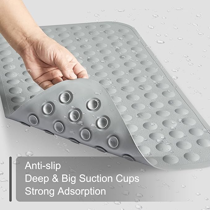Yanzifly Bathtub Mat Non Slip Bath Mat for Tub Silicone Soft Bath Tub Mat Non Slip Shower Mats, Suction Cups Bath Tub Anti Slip Matt for Family Use, Machine Washable-Grey