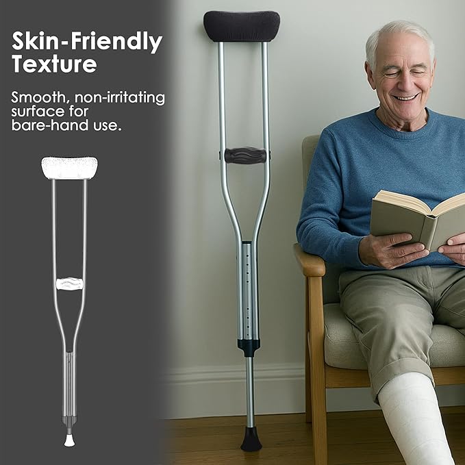 Soft Crutch Pads & Hand Grips/Tips - Comfort Set, Protection Covers, Walking Aid Accessories for Elderly & Young, Padded Support Pillow for Pain Relief (Black)