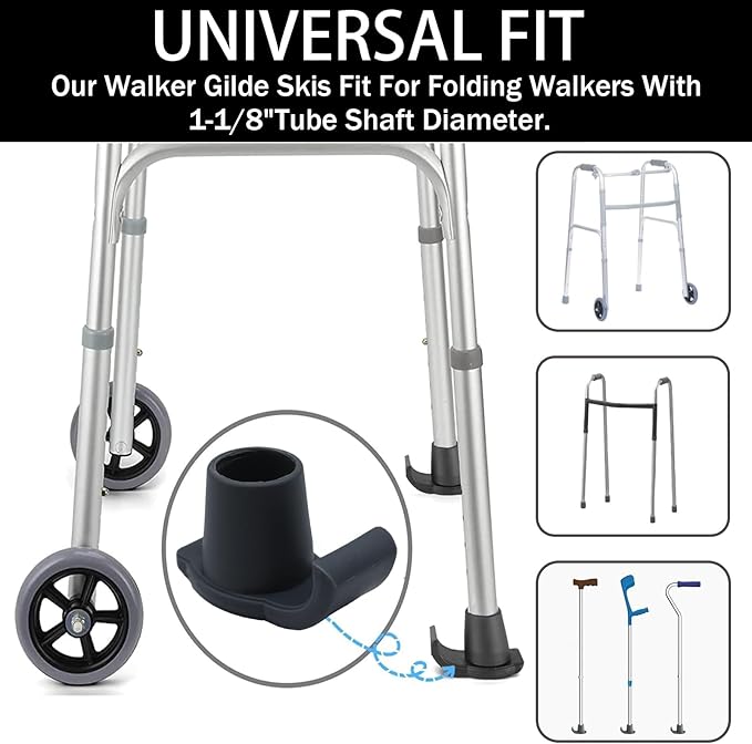 Magicorange Walker Glide Skis, 4 Pcs Universal Fit Walker ski Glides,Easy to Use Rubber Walker Glides,Walker Feet Replacement (Black)