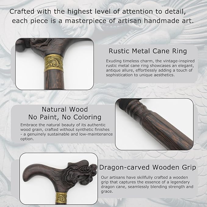 Wooden Walking Canes for Men and Women, Natural Rosewood Walking Sticks for Senior Support, Up to 500 Lbs Walking Stick, Heavy-Duty Walking Cane for Men, Suitable for Gift Giving