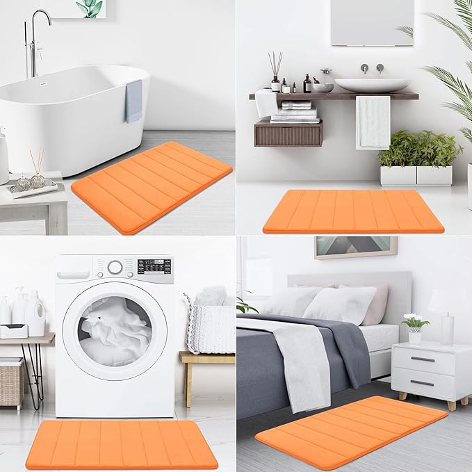 Buganda Memory Foam Bath Mat, 35.4" x 24", Ultra Soft and Non-Slip Bathroom Rugs, Water Absorbent and Machine Washable Bath Rug Runner for Bathroom, Shower, and Tub, Orange