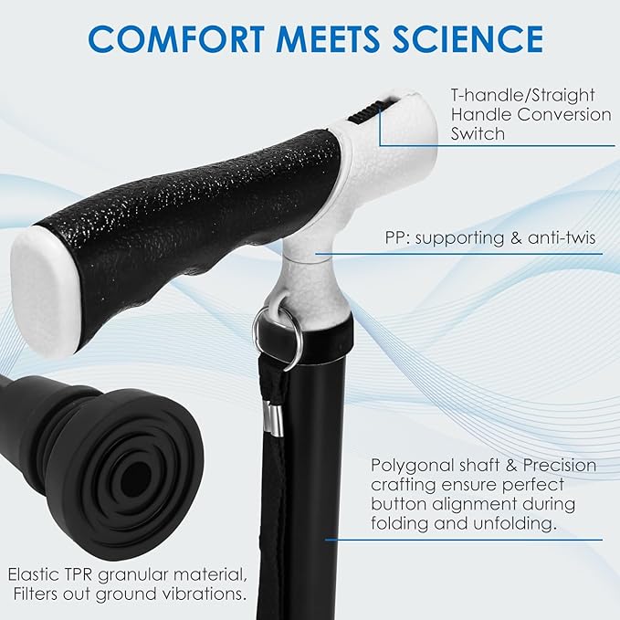 One-Button Telescopic Folding Walking Cane (Anchor Series) – Like an Umbrella | Compact, Lightweight & Travel-Friendly Folding Cane, Adjustable, All-Terrain Tips, Elegant Muted Tones