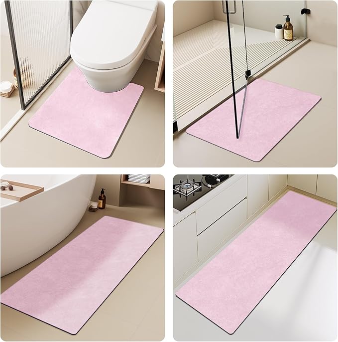 Pink Bath Mat, Bathroom Rugs Non Slip Washable Thin Absorbent Quick Dry Bath Mat Fits Under Door Bathroom Floor Mat Perfect for Bath, Shower, or Sink 17"x59" Pink