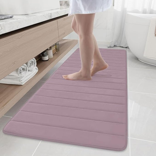 Buganda Memory Foam Bath Mat, 70" x 24", Ultra Soft and Non-Slip Bathroom Rugs, Water Absorbent and Machine Washable Bath Rug Runner for Bathroom, Shower, and Tub, Mauve