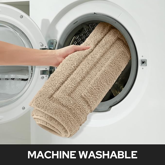 HOMEIDEAS Bathroom Rugs Sets 2 Piece, Super Soft and Absorbent Non Slip Microfiber Machine Washable Bath Mat Set (20" x 32" + 16" x 24", Beige)